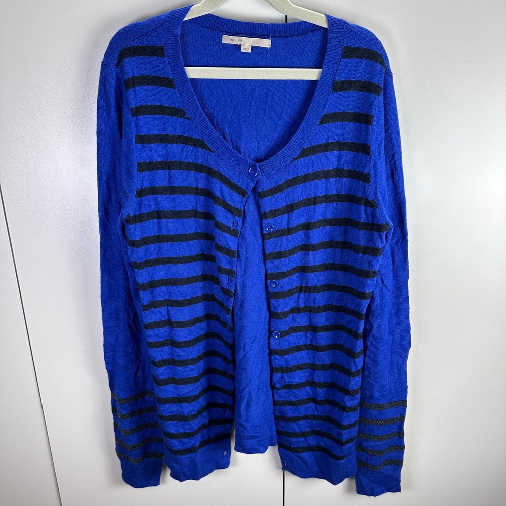 Gap Womens S Blue‎ Black Striped Sequin Long Sleeve V Neck Cardigan Y2K Preppy